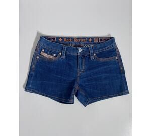 Y2K Western Rock Revival Embroidered Bling Denim Shorts Size 30